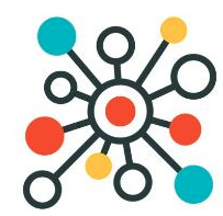 Different coloured and non-coloured circles connected to one big circle in the centre